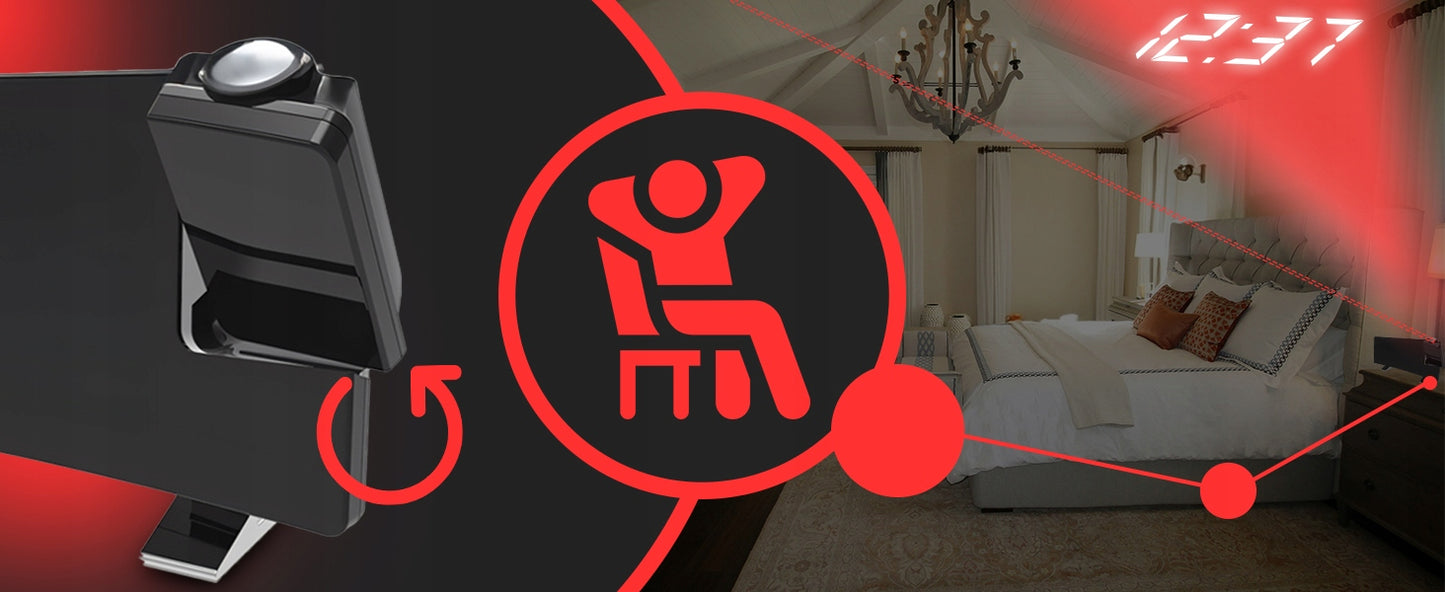 Radijo žadintuvas su projektoriumi, juodas, USB, garsus žadintuvas, LED ekranas