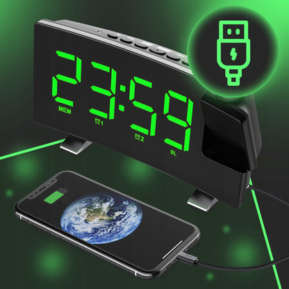 Radijo žadintuvas su projektoriumi, juodas, USB, garsus žadintuvas, LED ekranas