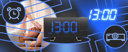 Radijo žadintuvas su projektoriumi, juodas, USB, garsus žadintuvas, LED ekranas