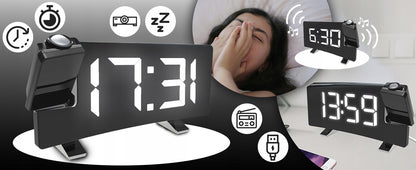 Radijo žadintuvas su projektoriumi, juodas, USB, garsus žadintuvas, LED ekranas