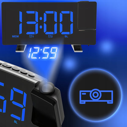 Radijo žadintuvas su projektoriumi, juodas, USB, garsus žadintuvas, LED ekranas