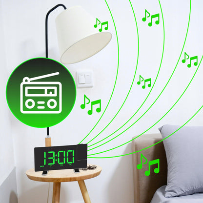 Radijo žadintuvas su projektoriumi, juodas, USB, garsus žadintuvas, LED ekranas