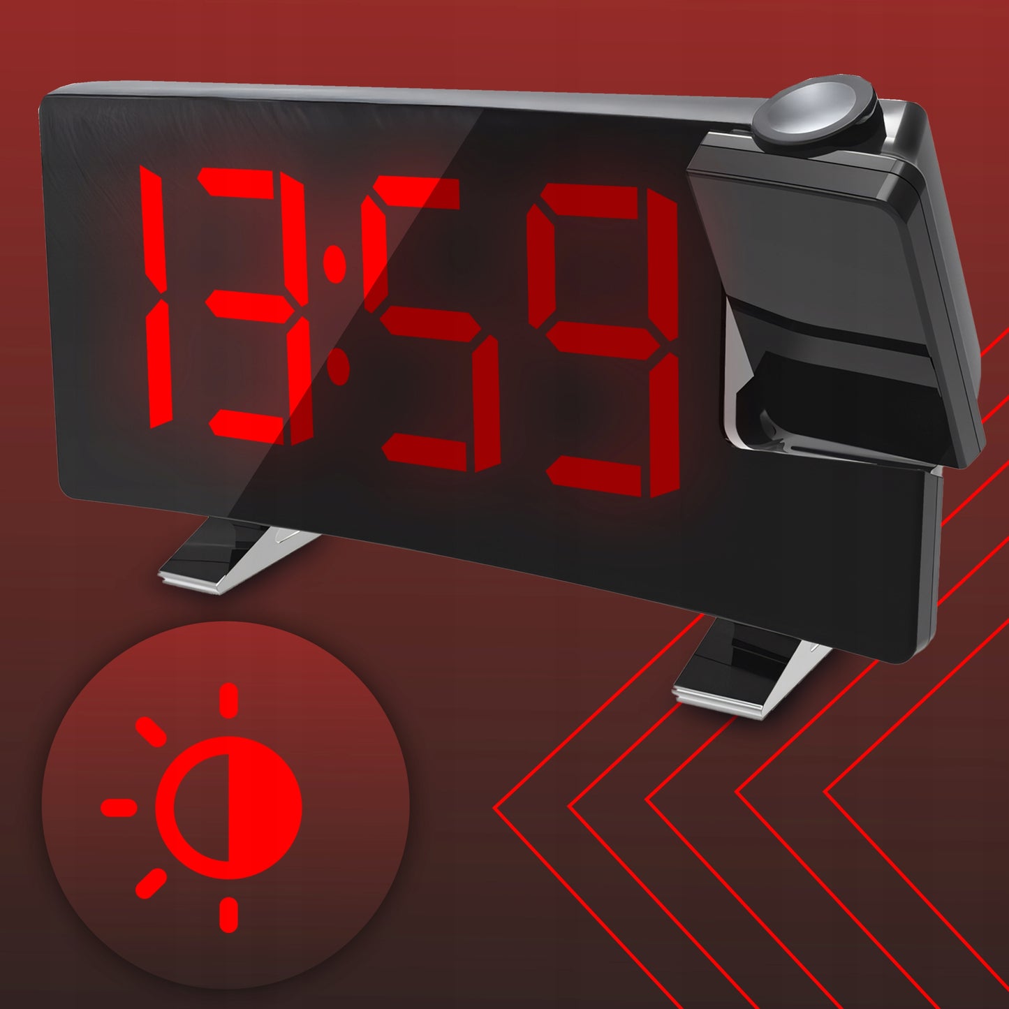 Radijo žadintuvas su projektoriumi, juodas, USB, garsus žadintuvas, LED ekranas