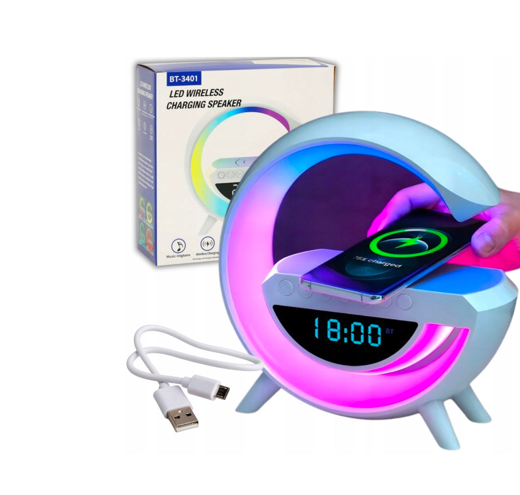 RGB Naktinė Lempa – belaidis Krovimas & Laikrodis