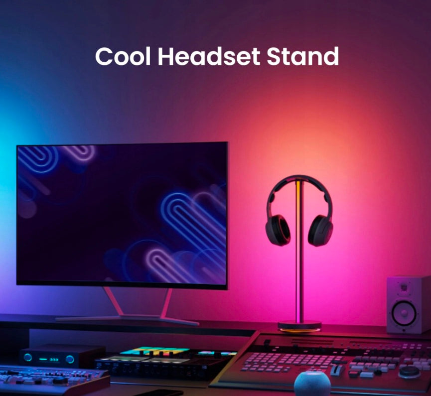 RGB ausinių stovas su 3D apšvietimu