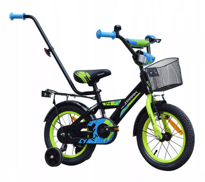 Vaikiškas dviratis 35 cm, su krepšeliu ir stūmimo rankena
