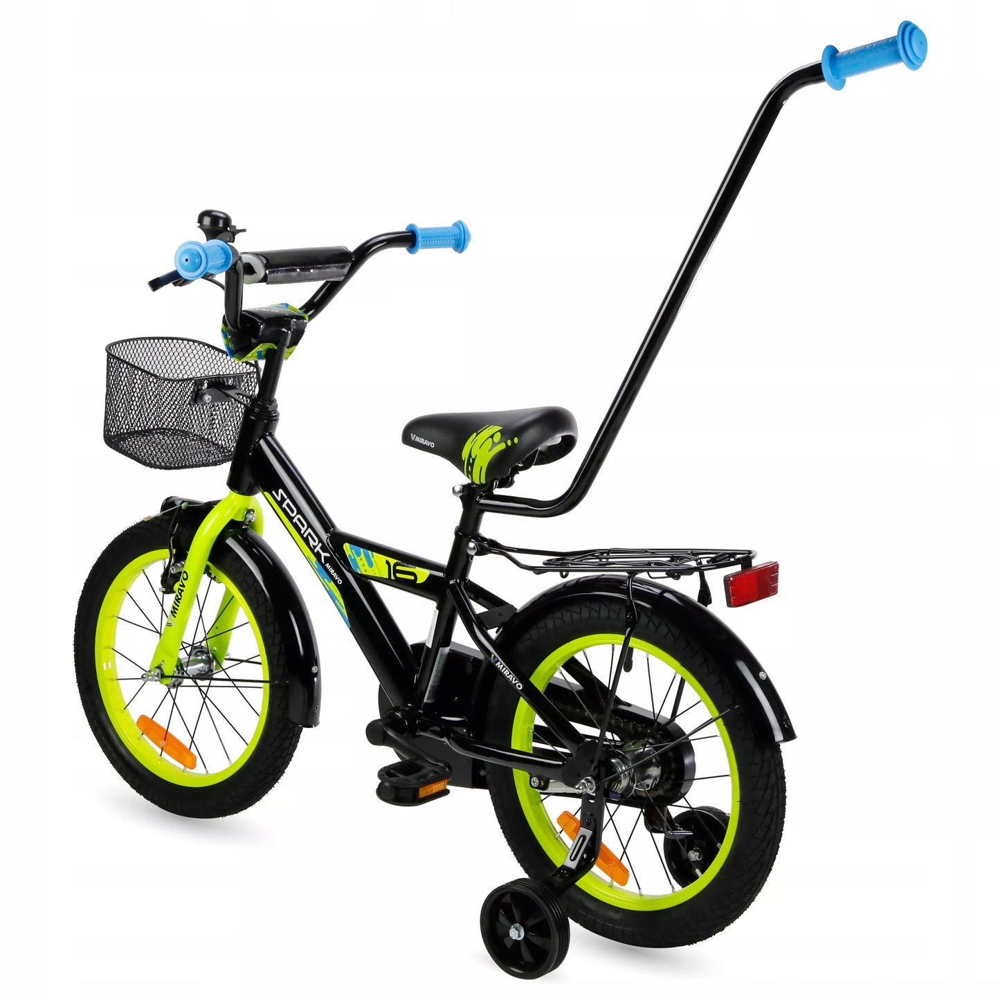 Vaikiškas dviratis 35 cm, su krepšeliu ir stūmimo rankena