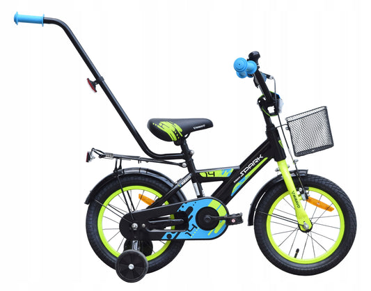 Vaikiškas dviratis 35 cm, su krepšeliu ir stūmimo rankena