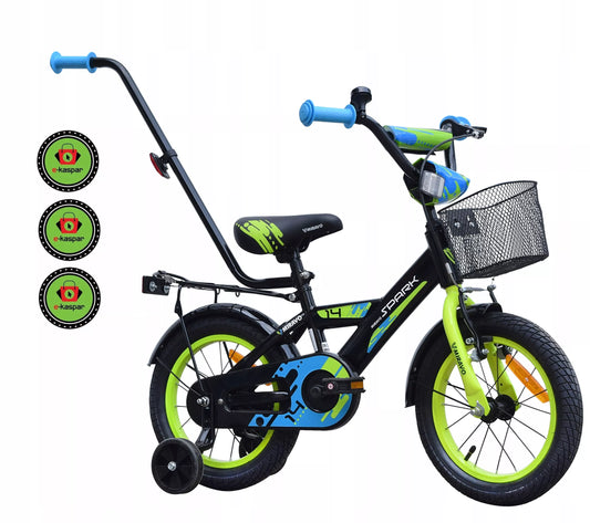 Vaikiškas dviratis 35 cm, su krepšeliu ir stūmimo rankena