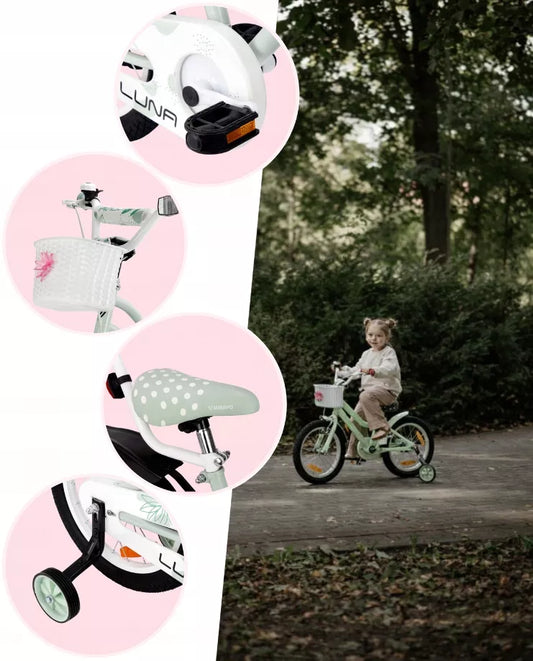 Vaikiškas dviratis mergaitei 40 cm, su krepšeliu ir stūmimo rankena