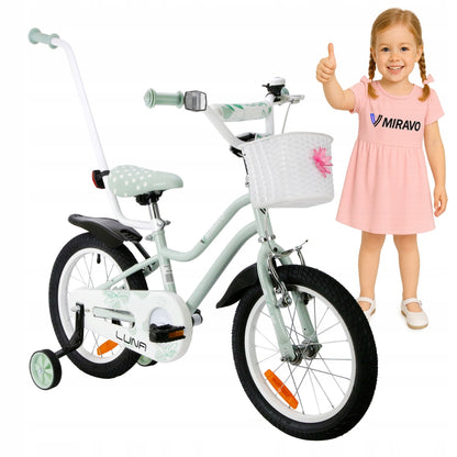 Vaikiškas dviratis mergaitei 40 cm, su krepšeliu ir stūmimo rankena