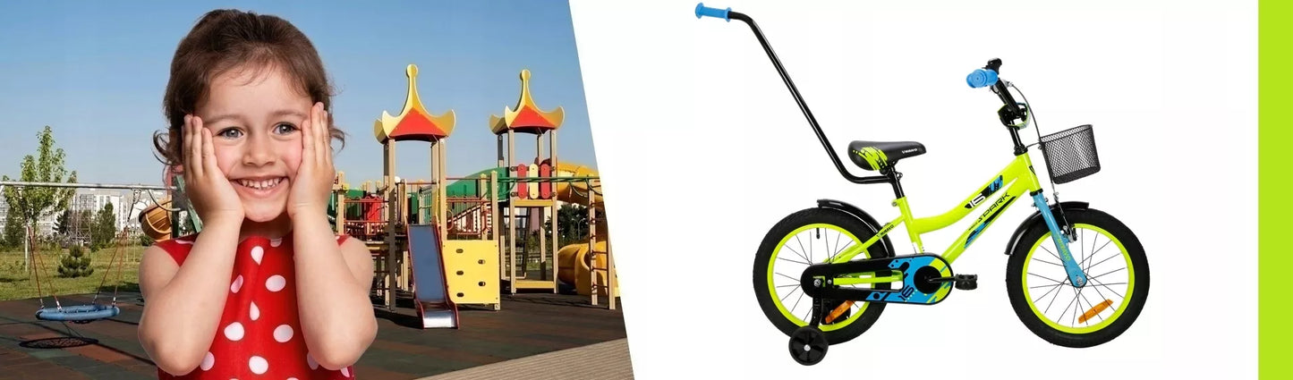Vaikiškas dviratis Spark 40 cm, su krepšeliu ir stūmimo rankena