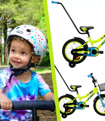 Vaikiškas dviratis Spark 40 cm, su krepšeliu ir stūmimo rankena