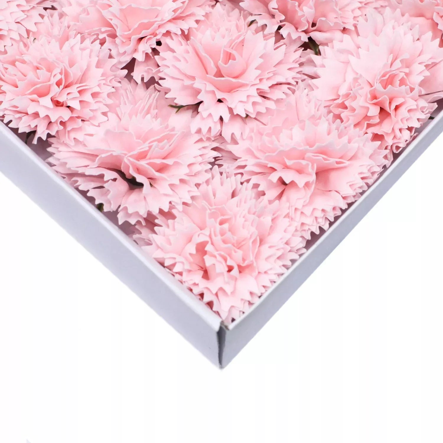 Rožiniai muiliniai gvazdikai - 50 vienetų rinkinys dėžutėje