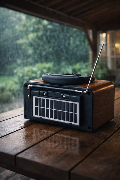 Retro radijas Bluetooth Saulės energijos AM FM USB-C Įkraunamas sodui stovyklavimui