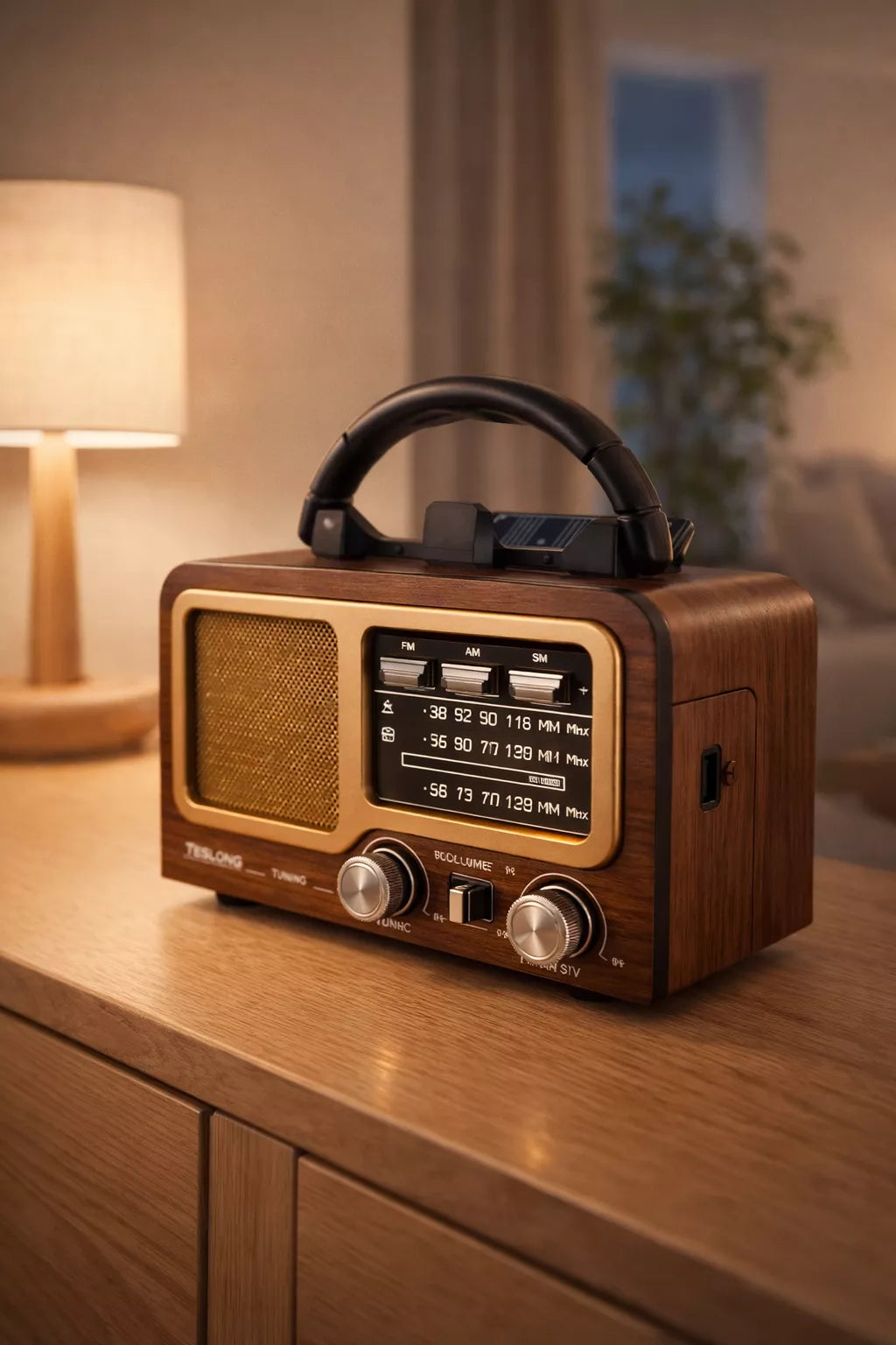 Retro radijas Bluetooth Saulės energijos AM FM USB-C Įkraunamas