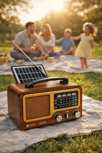 Retro radijas Bluetooth Saulės energijos AM FM USB-C Įkraunamas sodui stovyklavimui