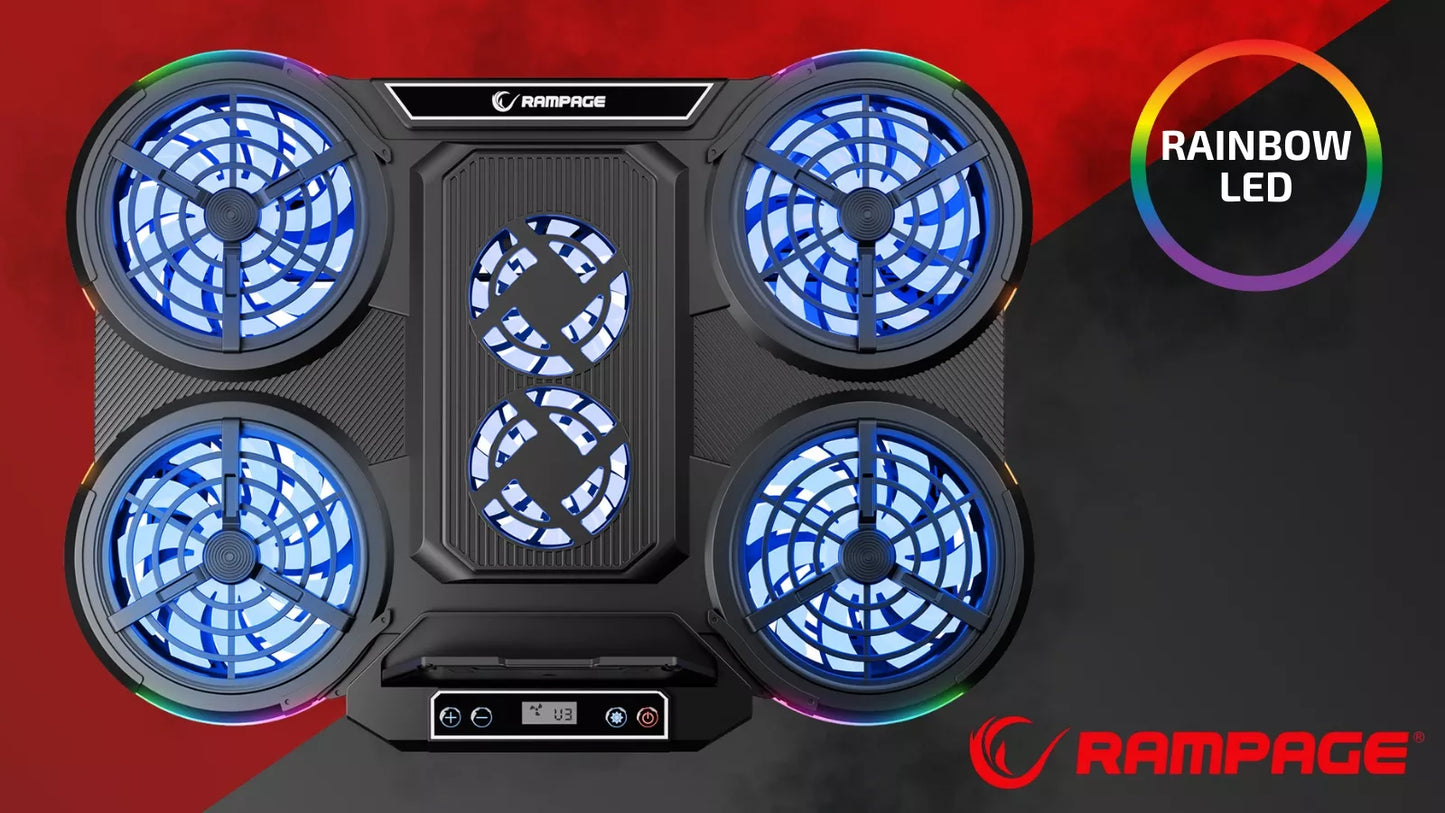 Žaidimų aušinimo stovas Rampage PROTE R6 – 10–17", RGB, reguliuojamas