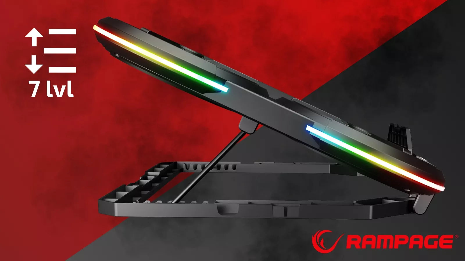 Žaidimų aušinimo stovas Rampage PROTE R6 – 10–17", RGB, reguliuojamas