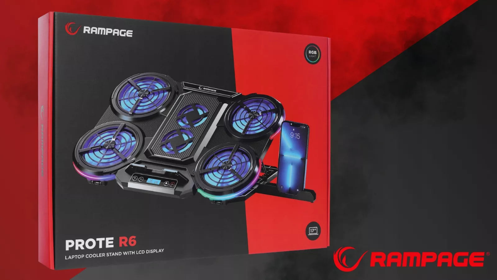 Žaidimų aušinimo stovas Rampage PROTE R6 – 10–17", RGB, reguliuojamas