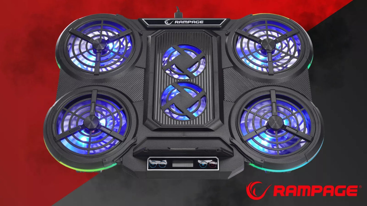 Žaidimų aušinimo stovas Rampage PROTE R6 – 10–17", RGB, reguliuojamas