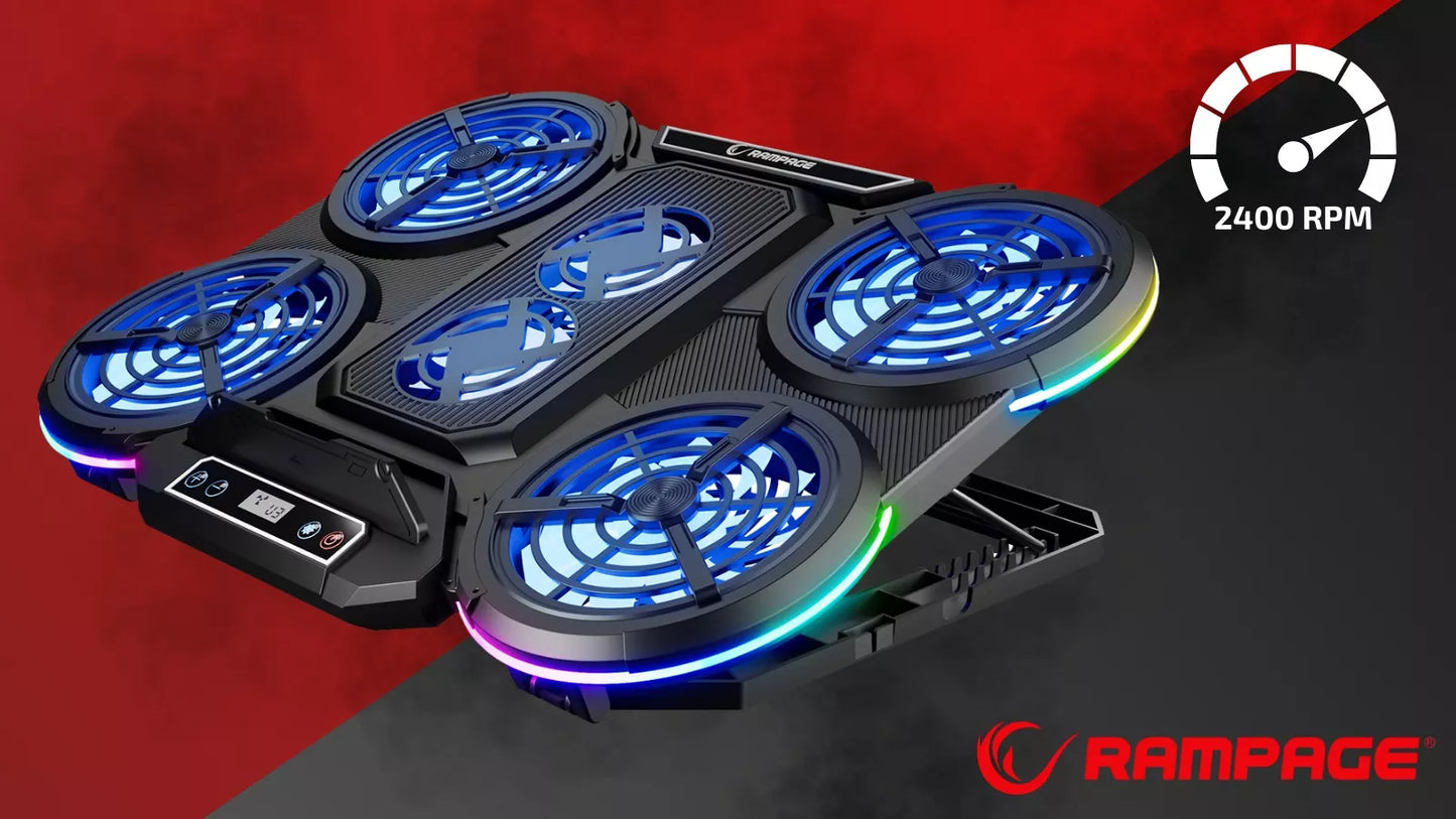 Žaidimų aušinimo stovas Rampage PROTE R6 – 10–17", RGB, reguliuojamas