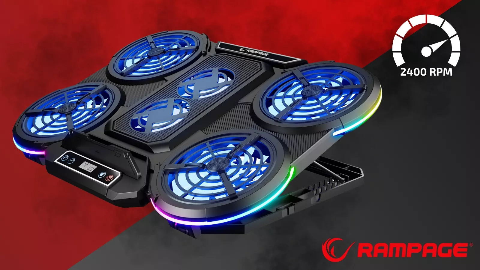 Žaidimų aušinimo stovas Rampage PROTE R6 – 10–17", RGB, reguliuojamas