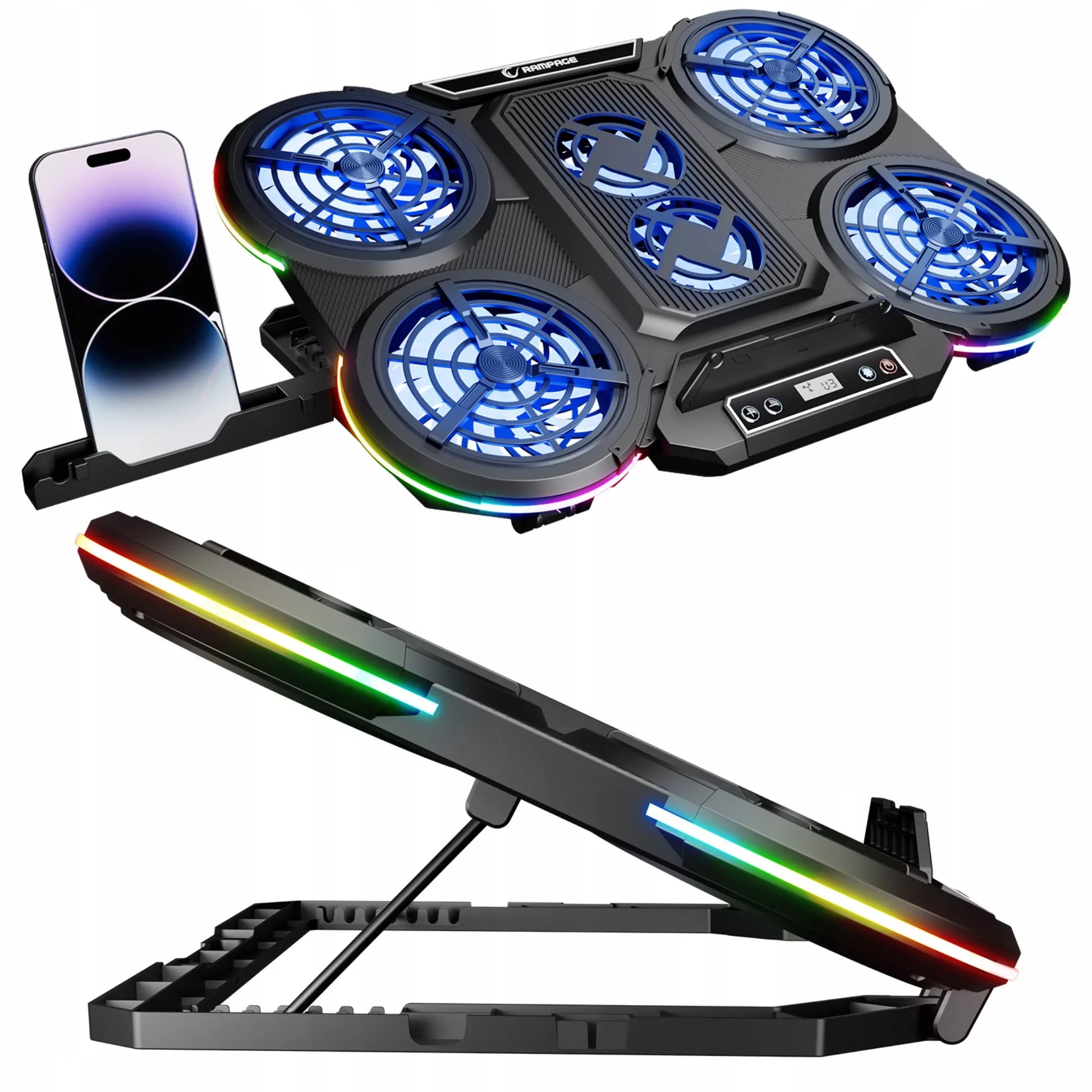 Žaidimų aušinimo stovas Rampage PROTE R6 – 10–17", RGB, reguliuojamas