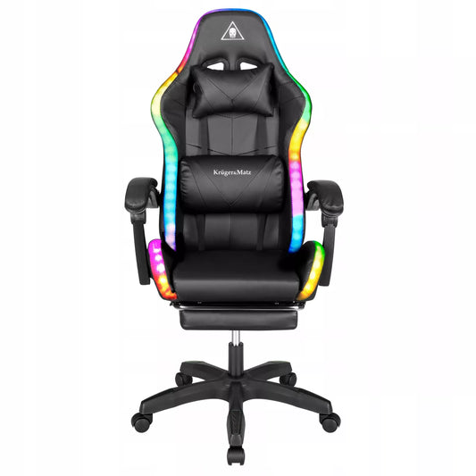 Reguliuojama žaidimų kėdė – LED RGB, kojų atrama, valdymas nuotoliniu pulteliu