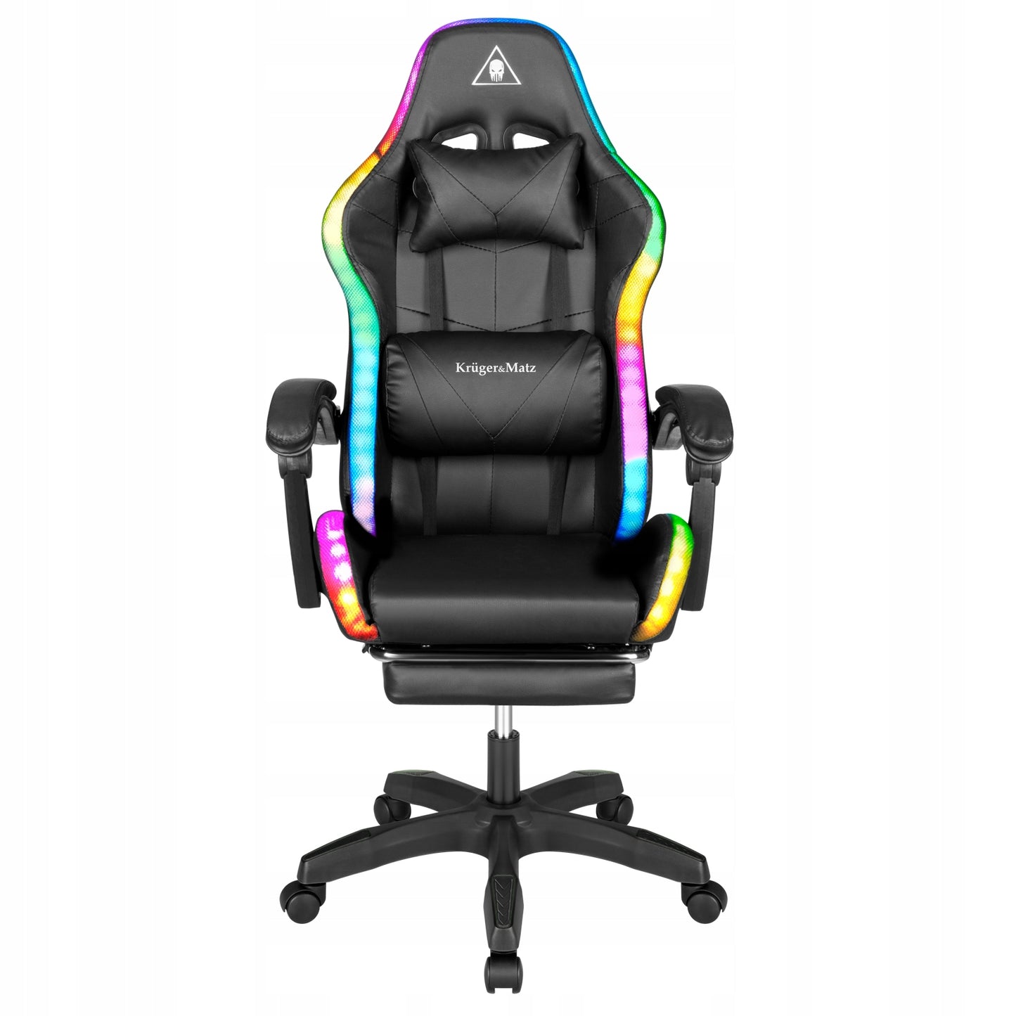 Reguliuojama minkšta kompiuterio ir žaidimų kėdė su LED RGB apšvietimu, kojų atrama ir nuotolinio valdymo pulteliu