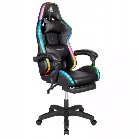 Reguliuojama žaidimų kėdė – LED RGB, kojų atrama, valdymas nuotoliniu pulteliu