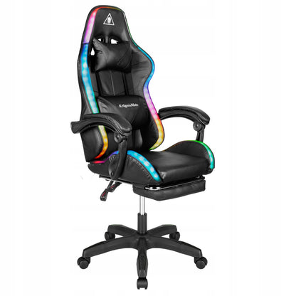 Reguliuojama minkšta kompiuterio ir žaidimų kėdė su LED RGB apšvietimu, kojų atrama ir nuotolinio valdymo pulteliu