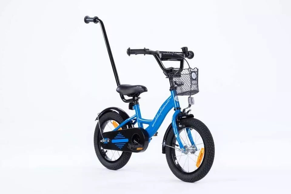 Dviratis TOMABIKE Platinum 14 colių, su vairavimo rankena, krepšeliu, skambučiu ir V-BREAK stabdžiais, mėlynas, 14"
