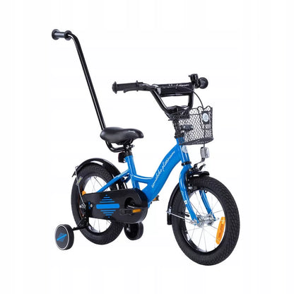 Dviratis TOMABIKE Platinum 14 colių, su vairavimo rankena, krepšeliu, skambučiu ir V-BREAK stabdžiais, mėlynas, 14"