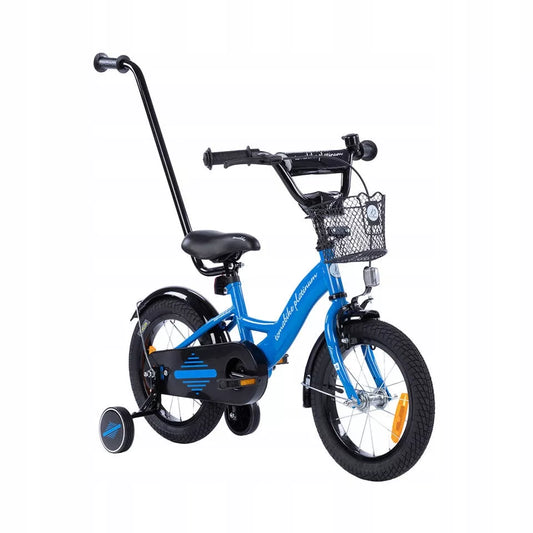 Dviratis TOMABIKE Platinum 14 colių, su vairavimo rankena, krepšeliu, skambučiu ir V-BREAK stabdžiais, mėlynas, 14"
