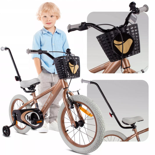 Vaikiškas dviratis 40 cm, su ratukais ir stūmimo rankena