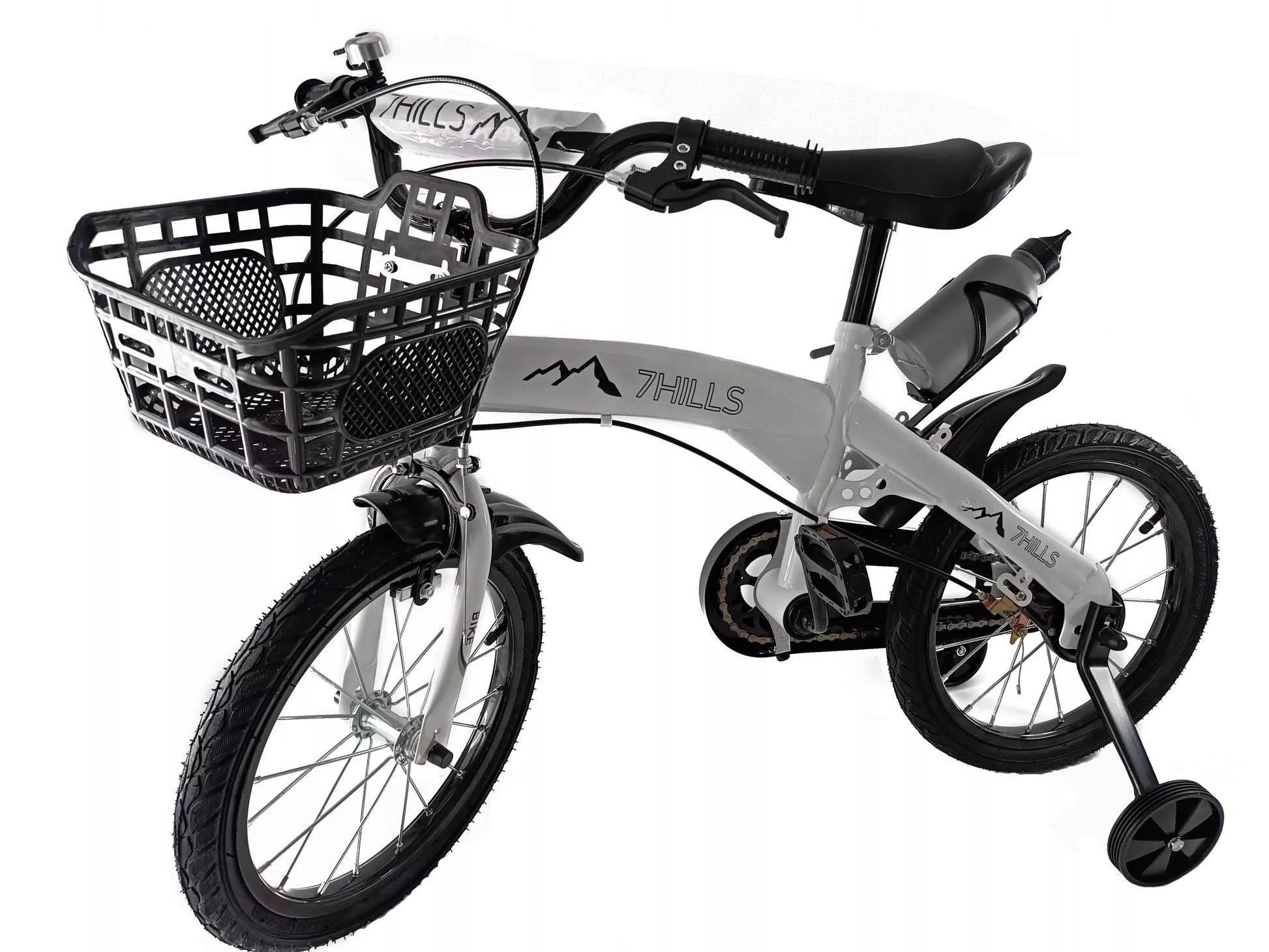 Vaikiškas dviratis 7Hills 45 cm, baltas + gertuvė, pompa ir skambutis