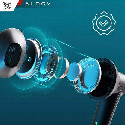 Belaidės ausinės Alogy TWS APTX sportinės Bluetooth 5.0 su įkrovimo dėkle