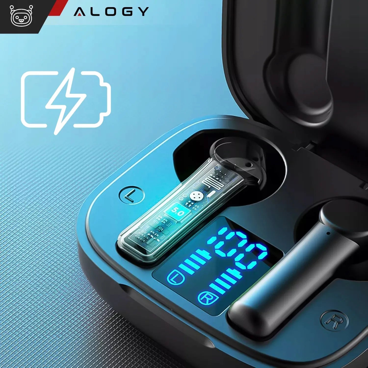 Belaidės ausinės Alogy TWS APTX sportinės Bluetooth 5.0 su įkrovimo dėkle