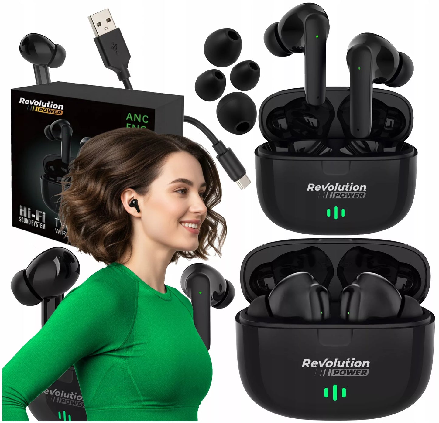 BELAIŠĖS AUSINĖS Į AUSIS SU MIKROFONU STEREO BASS IN-EAR BT 5.3