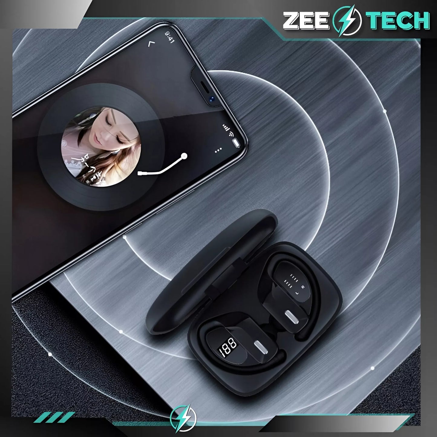 Belaidės ausinės su mikrofonu, „Bluetooth“, sportinės, žaidimų