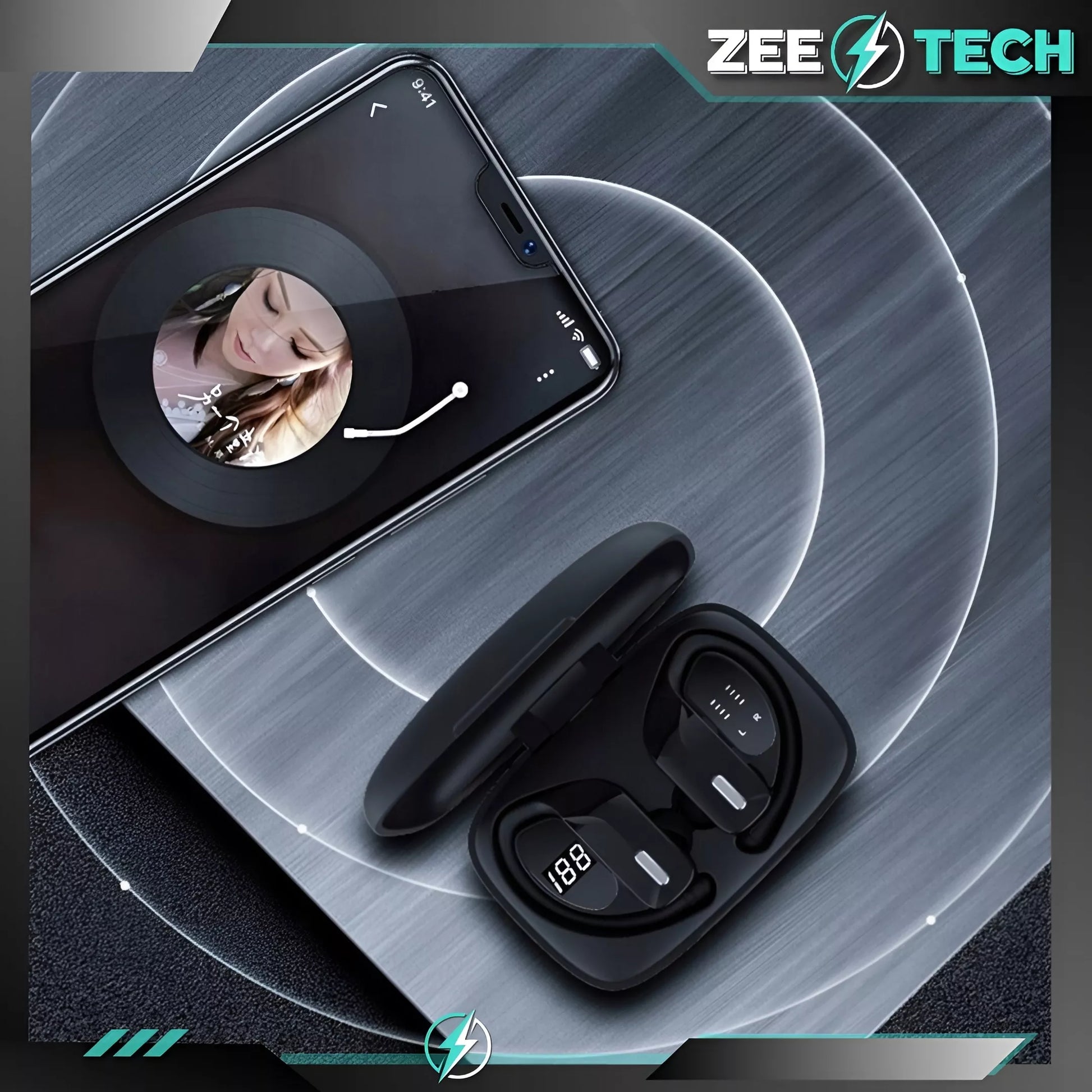 Belaidės ausinės su mikrofonu, „Bluetooth“, sportinės, žaidimų