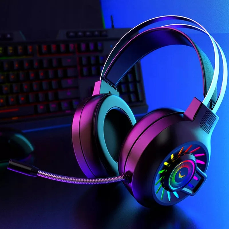 LED žaidimų ausinės su mikrofonu, XBOX, PS4, PS5, PC