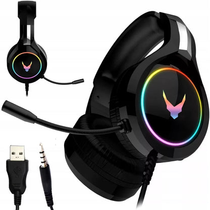 AUSINĖS SU MIKROFONU NEŠIOJAMAM KOMPIUTERIUI, XBOX, PS4 KONSOLEMS, DIDELĖS, ŠVIEČIANČIOS, ŽAIDIMŲ