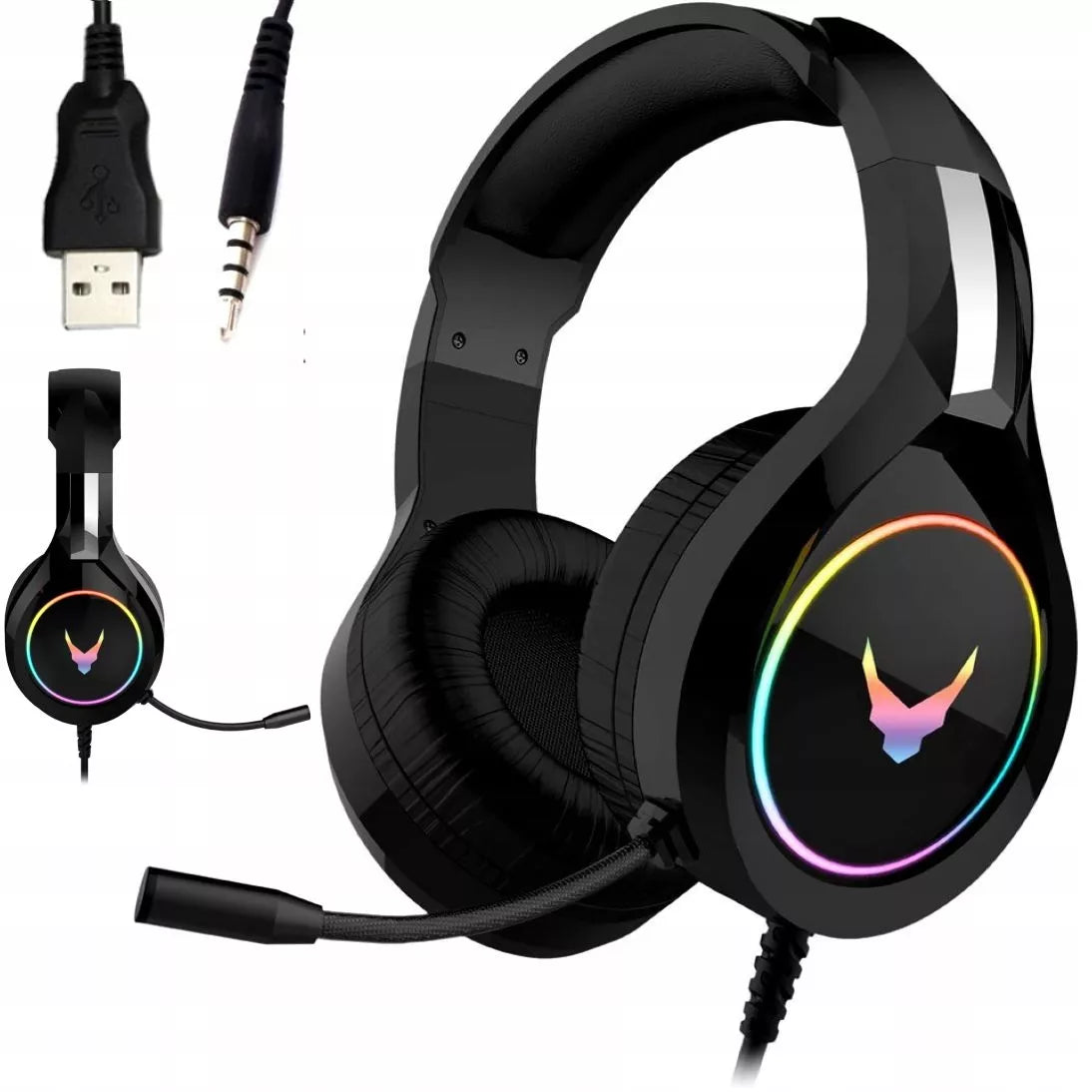 AUSINĖS SU MIKROFONU NEŠIOJAMAM KOMPIUTERIUI, XBOX, PS4 KONSOLEMS, DIDELĖS, ŠVIEČIANČIOS, ŽAIDIMŲ