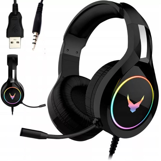 AUSINĖS SU MIKROFONU NEŠIOJAMAM KOMPIUTERIUI, XBOX, PS4 KONSOLEMS, DIDELĖS, ŠVIEČIANČIOS, ŽAIDIMŲ