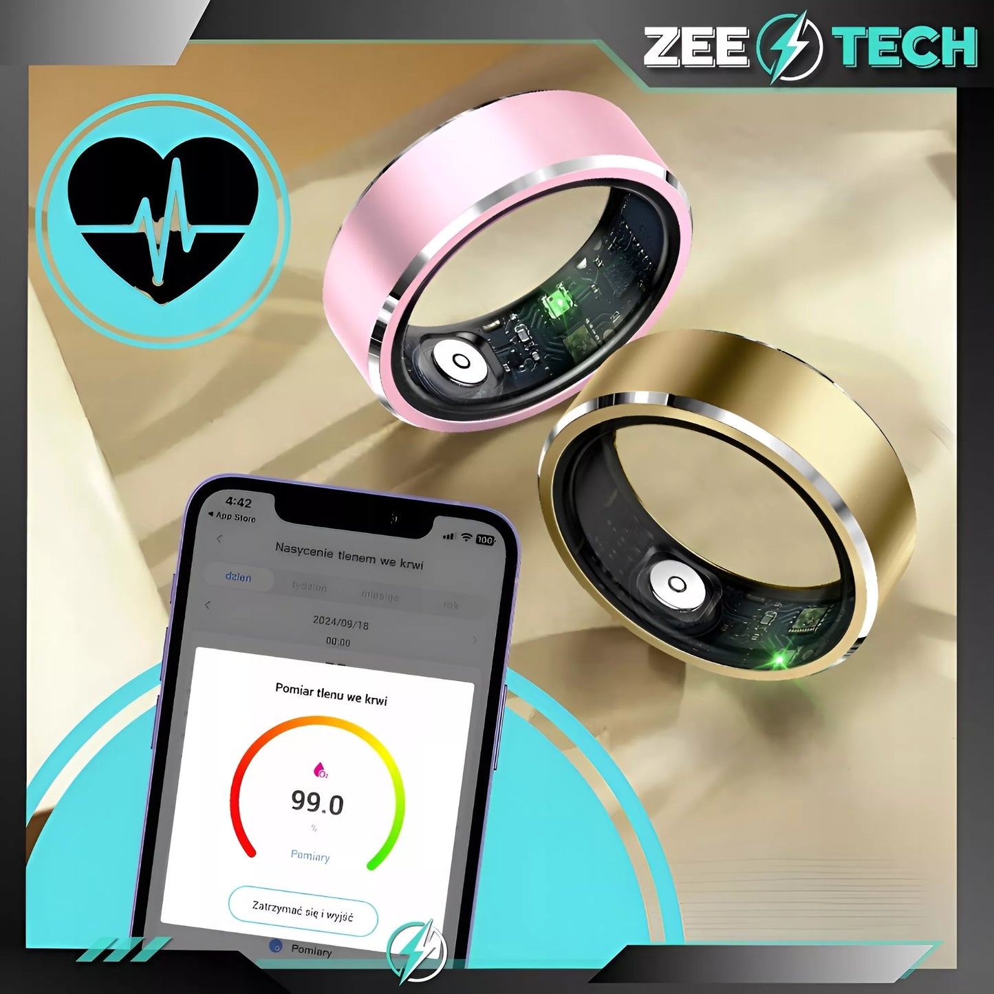 SMART RING išmanusis žiedas su funkcijomis: širdies ritmas, kraujospūdis, miego ir sporto stebėjimas