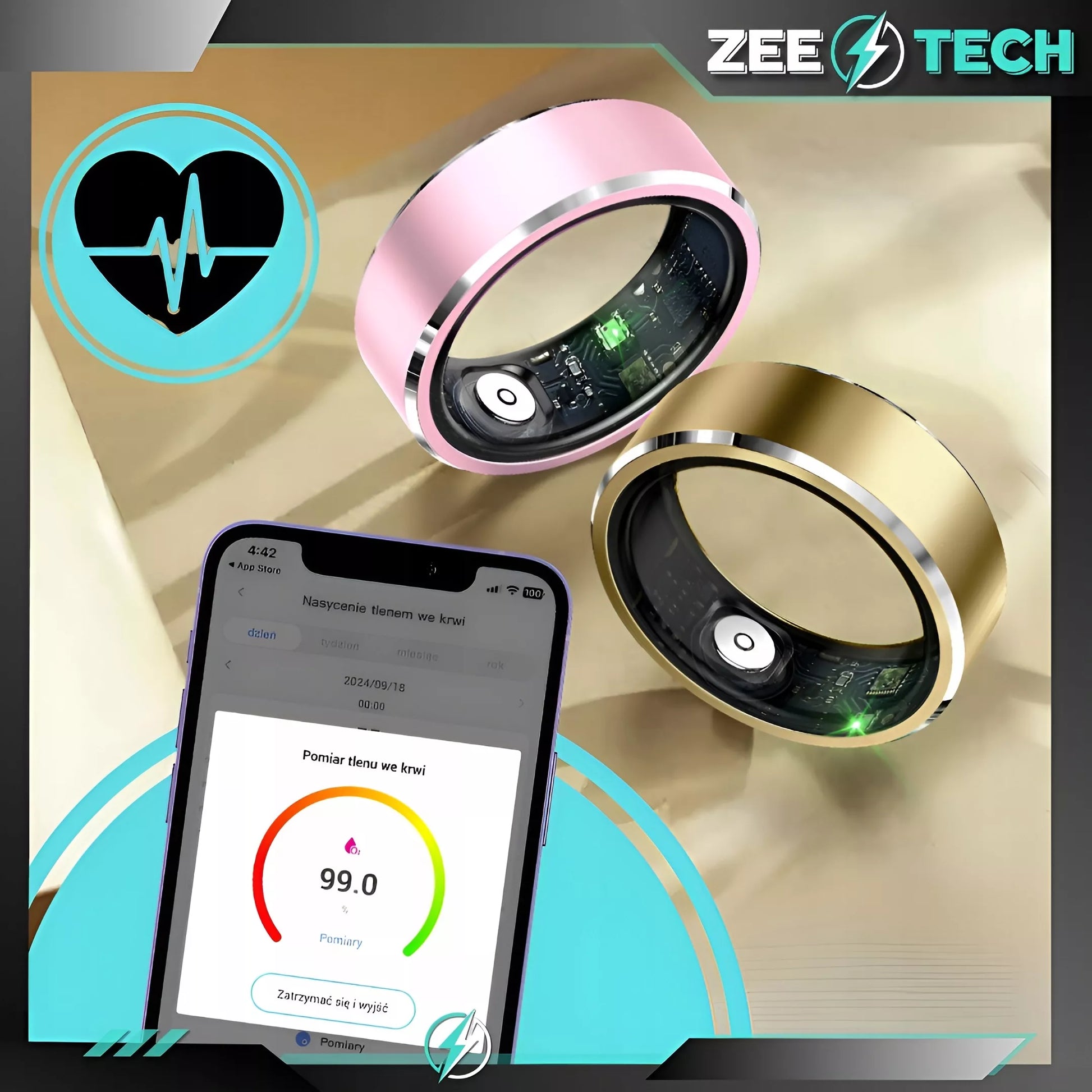 SMART RING išmanusis žiedas su funkcijomis: širdies ritmas, kraujospūdis, miego ir sporto stebėjimas