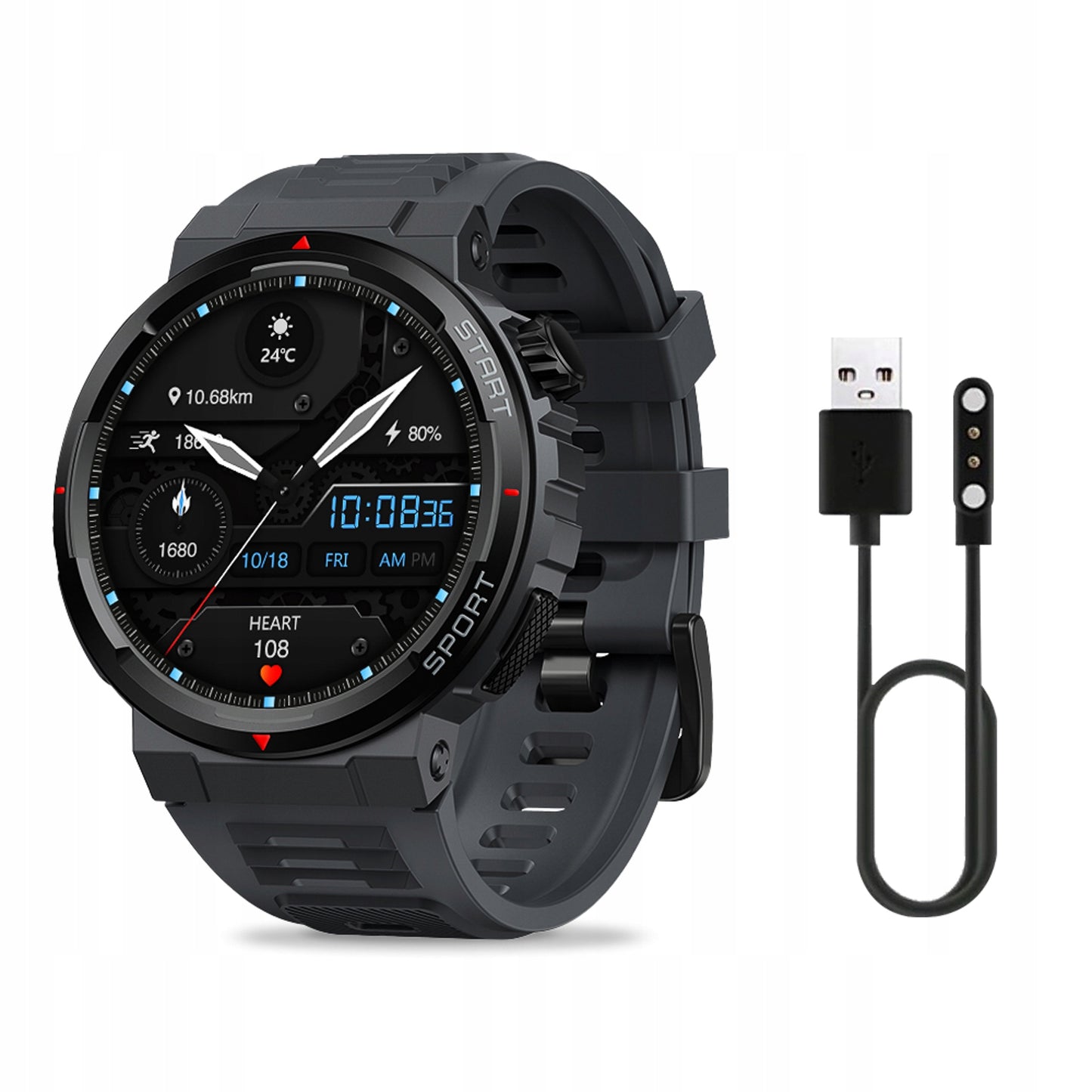 Išmanusis laikrodis moteriškas, vyriškas, atsparus vandeniui, su skambučiais, širdies ritmo matuokliu, juodas