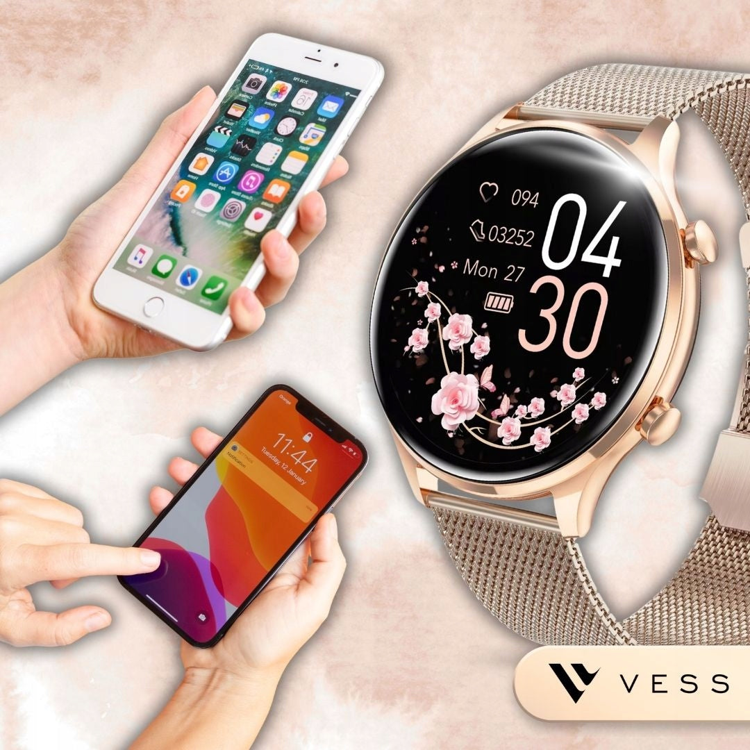 Moteriškas išmanusis laikrodis (Smartwatch) su skambučių funkcija, atsparus vandeniui + 4 dirželiai